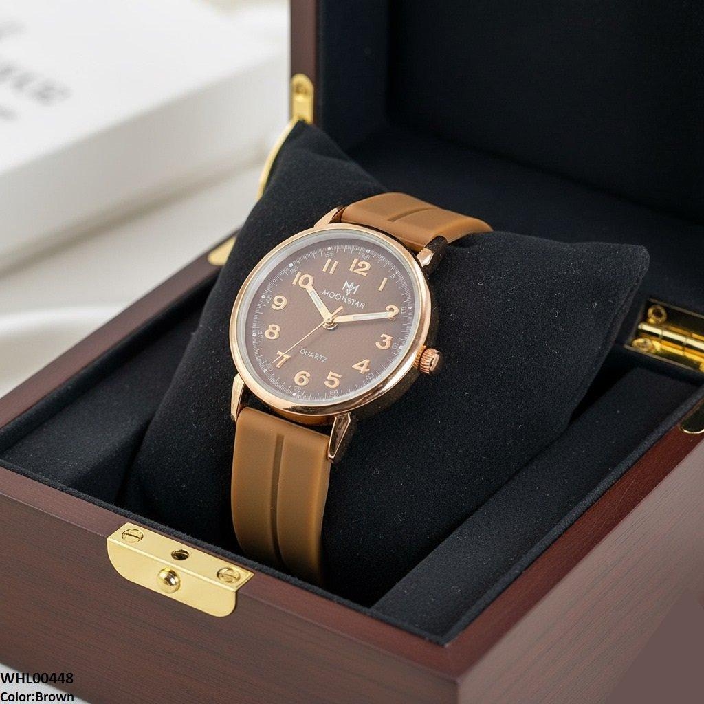 Golden Nubmer's Dial Magnetic Rubber Strap Women's Watch