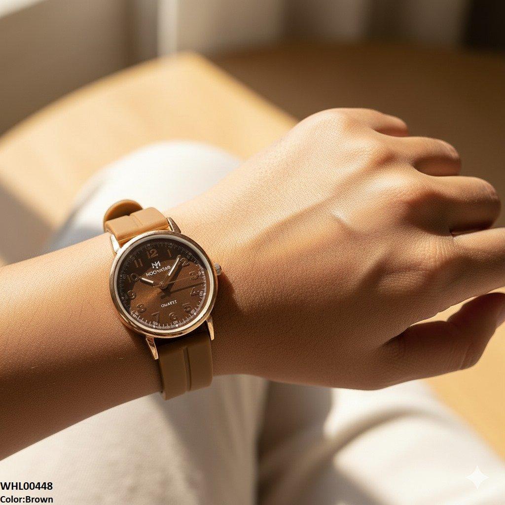 Golden Nubmer's Dial Magnetic Rubber Strap Women's Watch