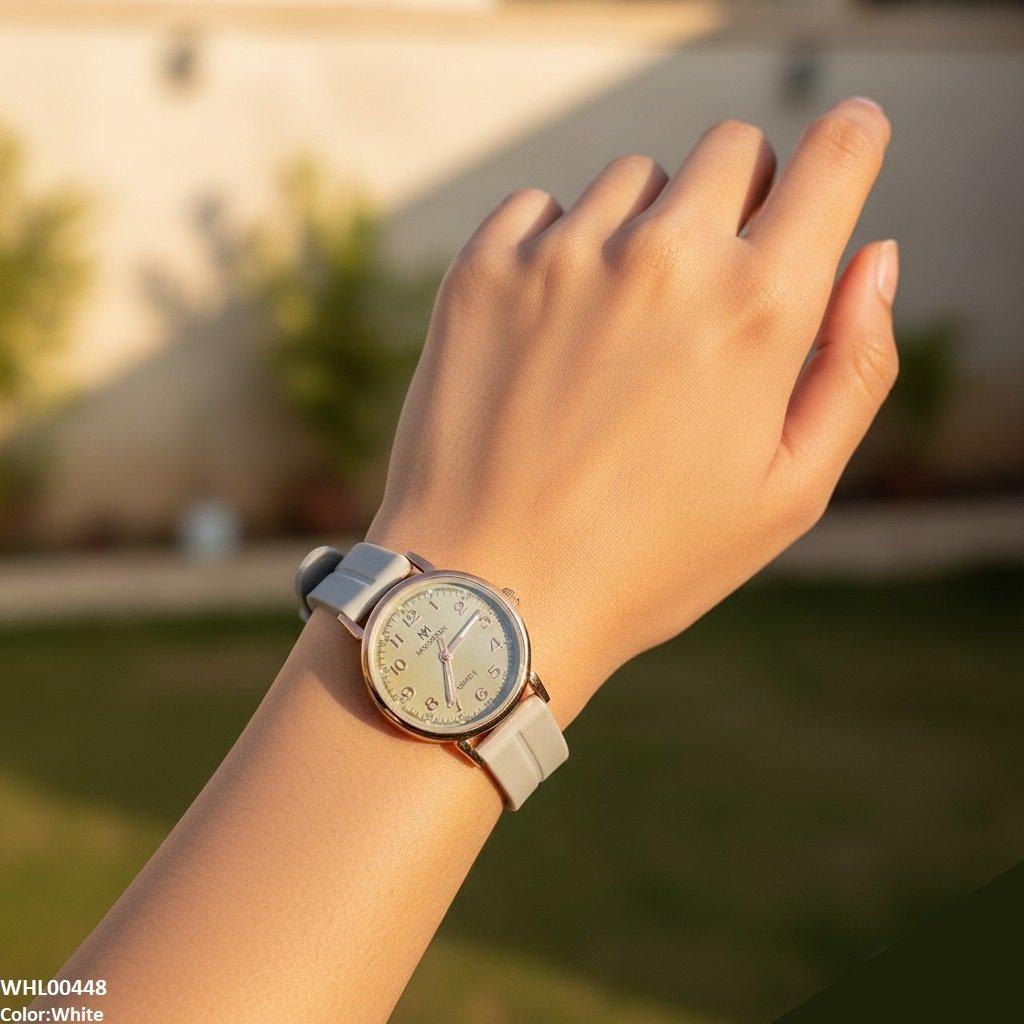 Golden Nubmer's Dial Magnetic Rubber Strap Women's Watch