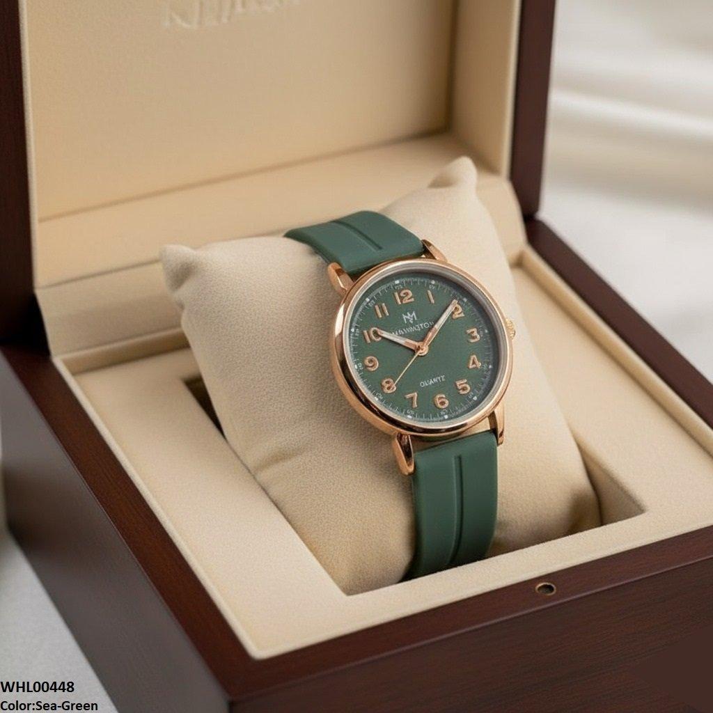 Golden Nubmer's Dial Magnetic Rubber Strap Women's Watch