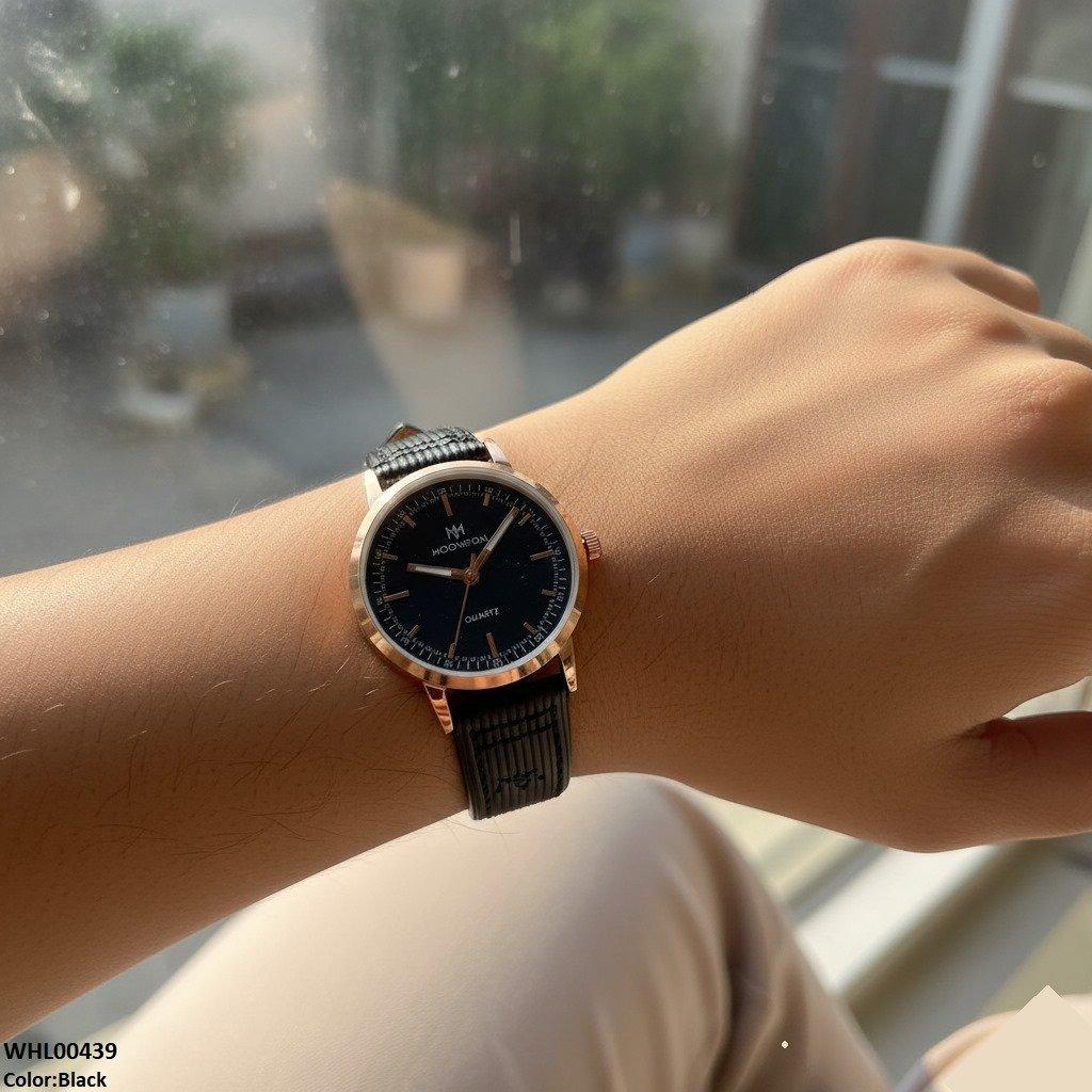 Round Lining Dial Leather Strap Women's Watch