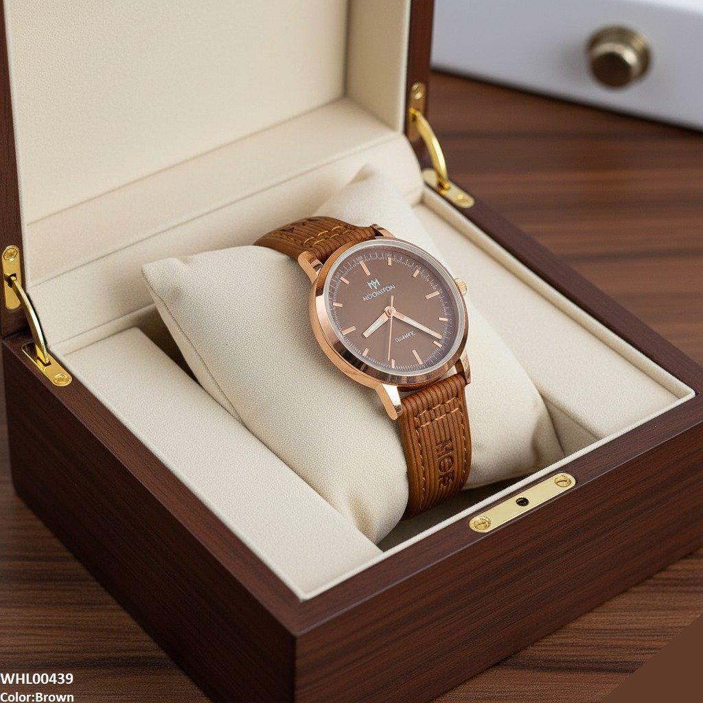 Round Lining Dial Leather Strap Women's Watch