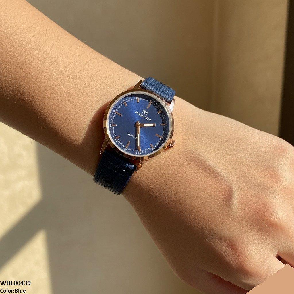 Round Lining Dial Leather Strap Women's Watch