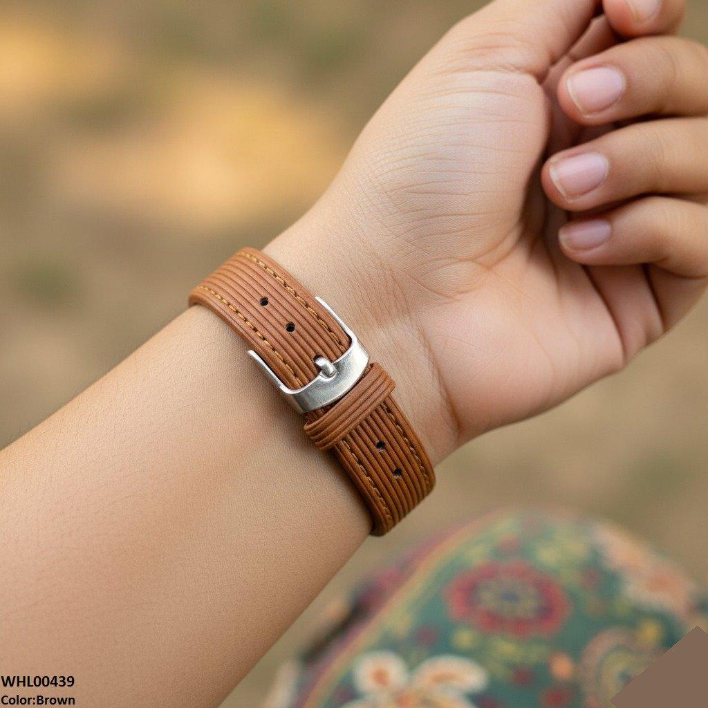 Round Lining Dial Leather Strap Women's Watch
