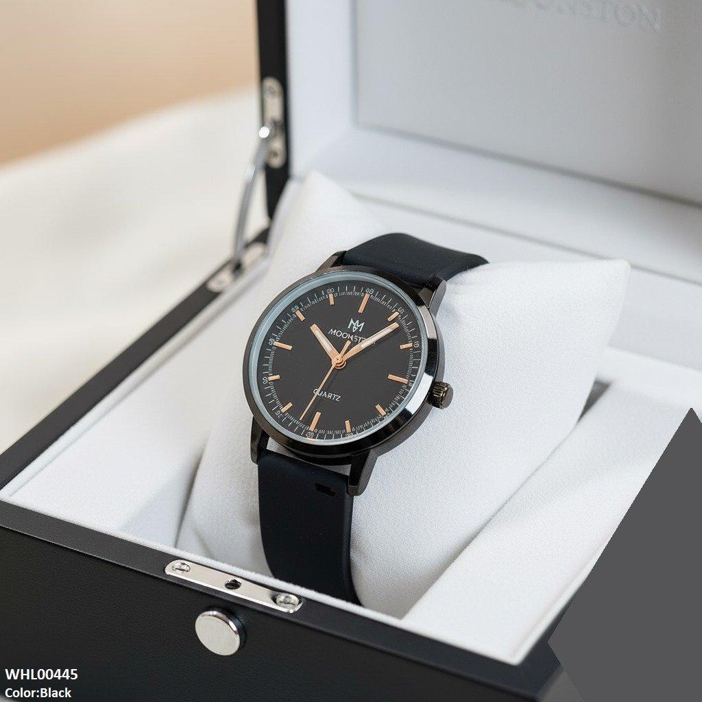 Round Black Bezel Magnetic Rubber Strap Women's Watch