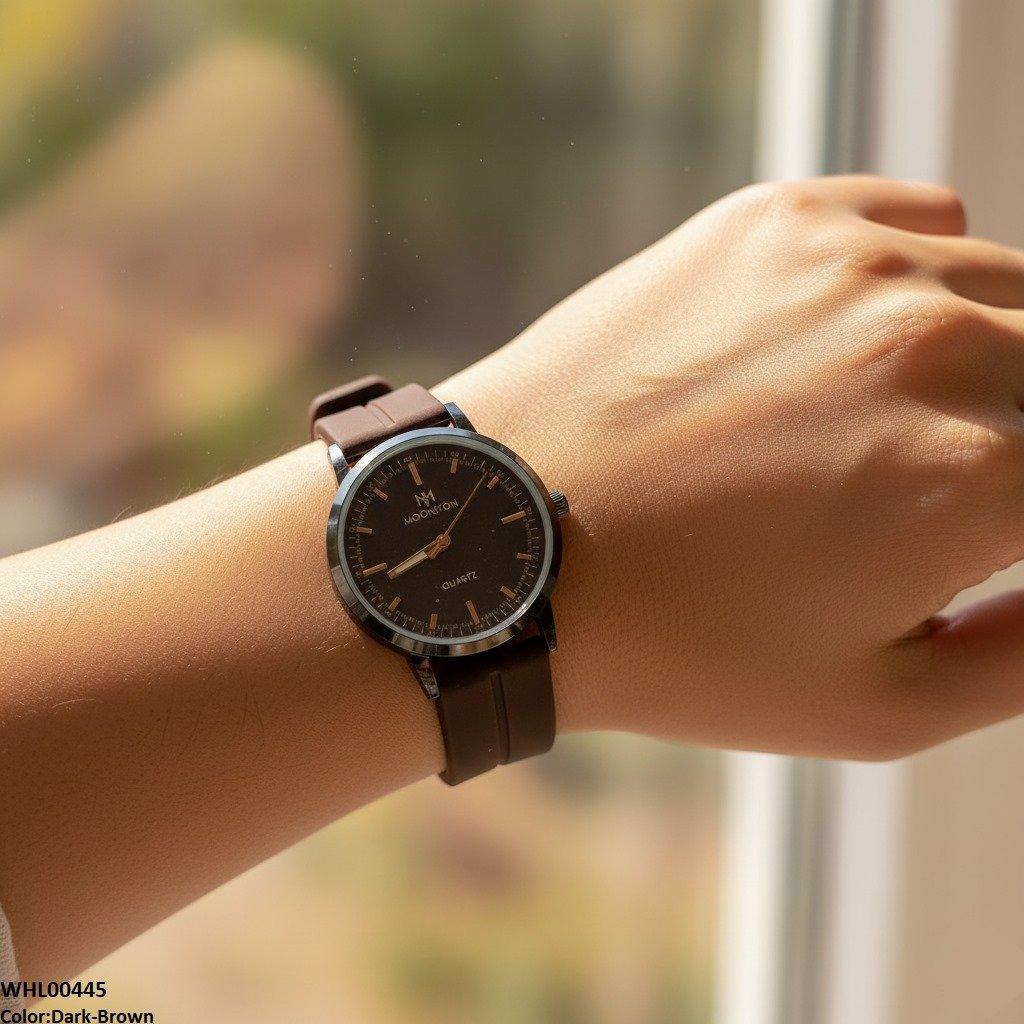 Round Black Bezel Magnetic Rubber Strap Women's Watch