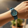 Round Black Bezel Magnetic Rubber Strap Women's Watch