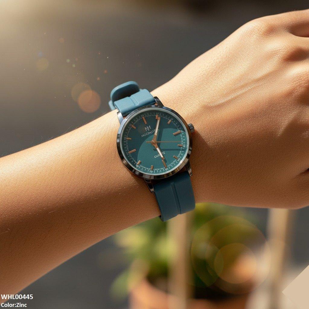 Round Black Bezel Magnetic Rubber Strap Women's Watch