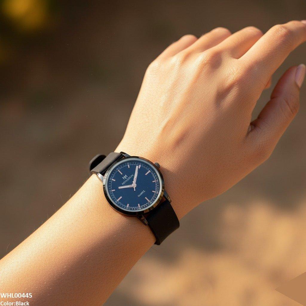 Round Black Bezel Magnetic Rubber Strap Women's Watch
