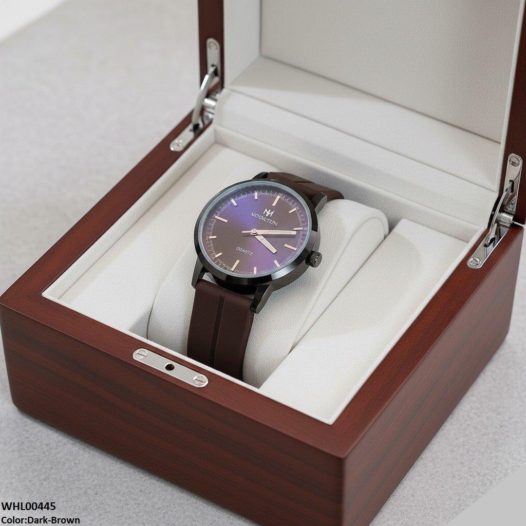Round Black Bezel Magnetic Rubber Strap Women's Watch