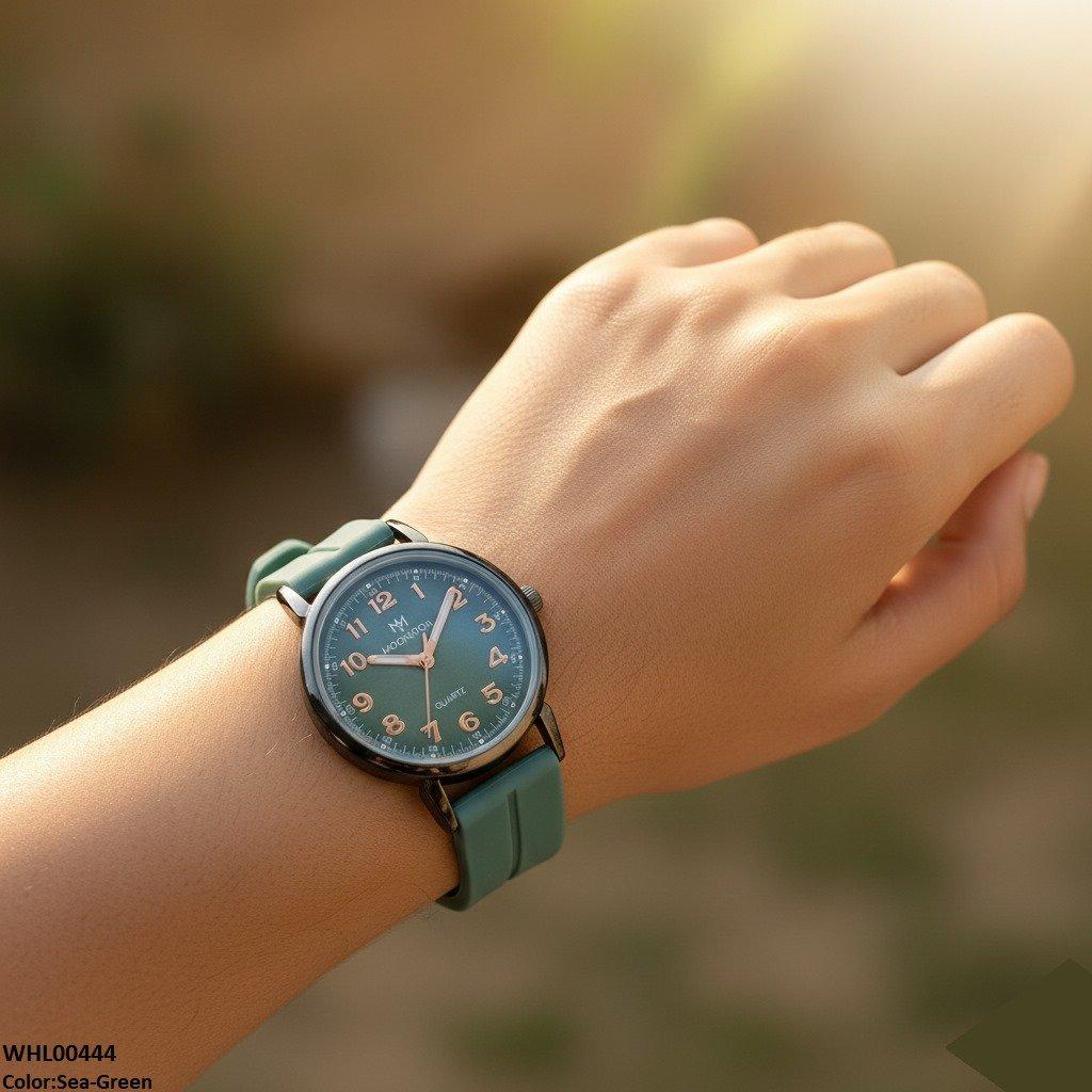 Round Black Bezel Magnetic Rubber Strap Women's Watch