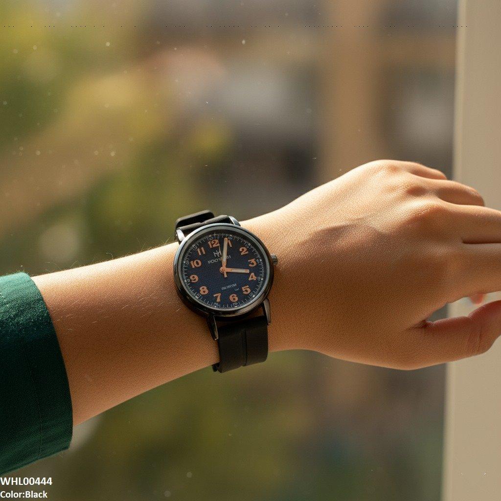 Round Black Bezel Magnetic Rubber Strap Women's Watch