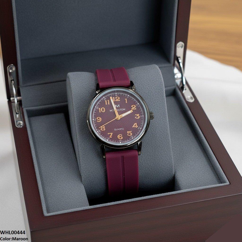 Round Black Bezel Magnetic Rubber Strap Women's Watch