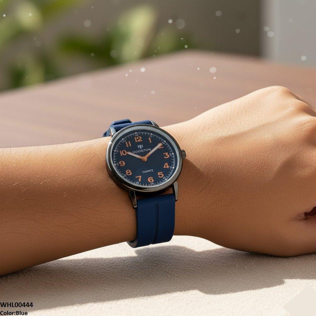 Round Black Bezel Magnetic Rubber Strap Women's Watch