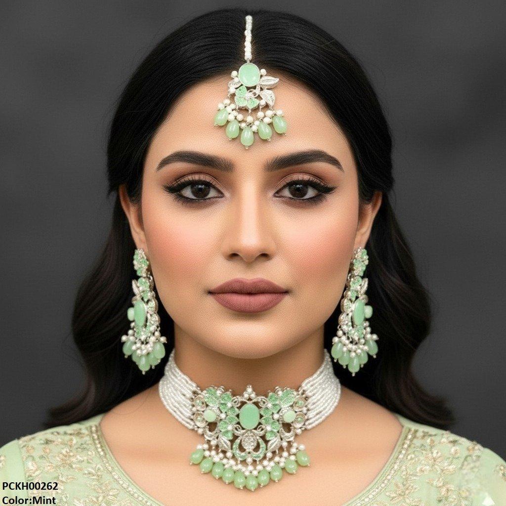 Oval/Flower Pearl Drop Choker Set