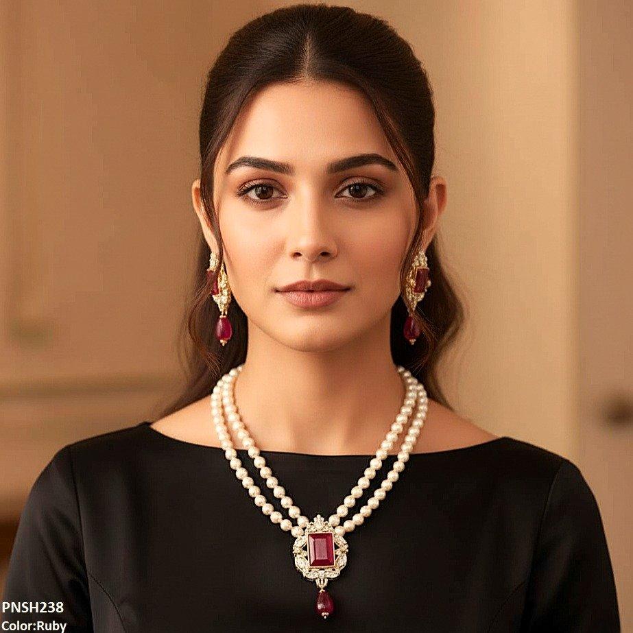 Rectangle Pearl Drop Necklace Set