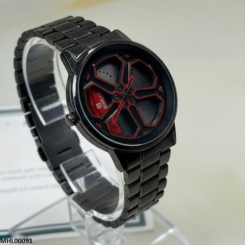 Round Car Wheel Red Rim Men's Watch