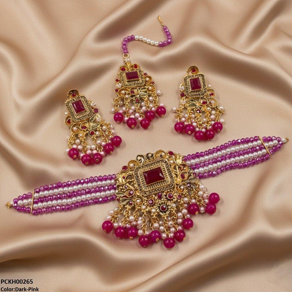 Rectangle Pearl Drop Choker Set