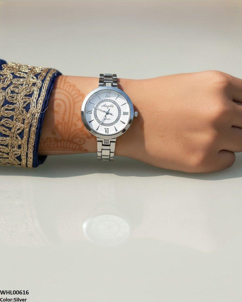 Double Round Stone Women's Watch