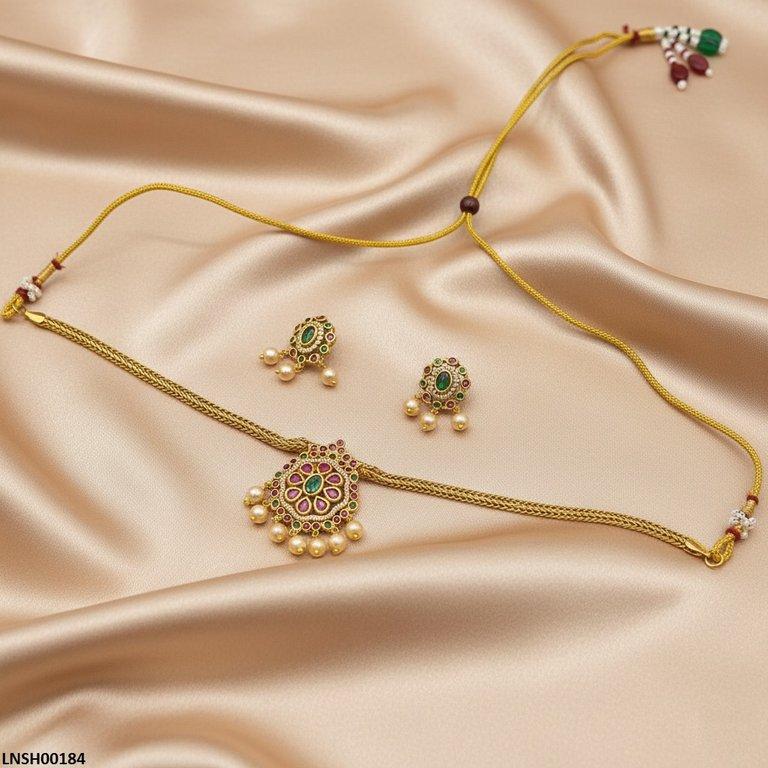 Multi Stone Pearl Drop Necklace Set