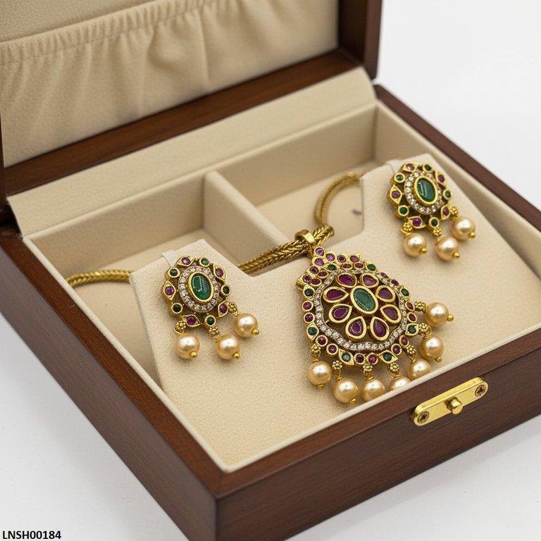 Multi Stone Pearl Drop Necklace Set