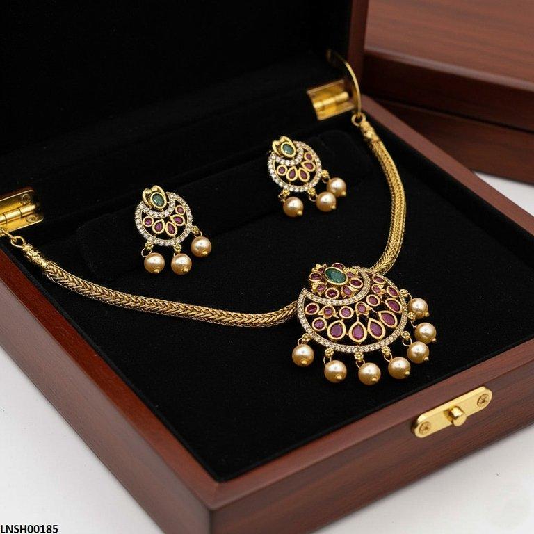 Moon Flower Pearl Drop Necklace Set