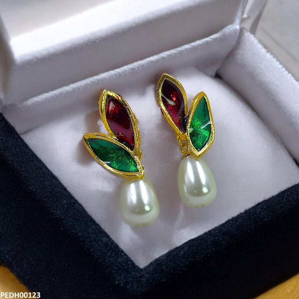Double Leaf Pearl Drop Earrings