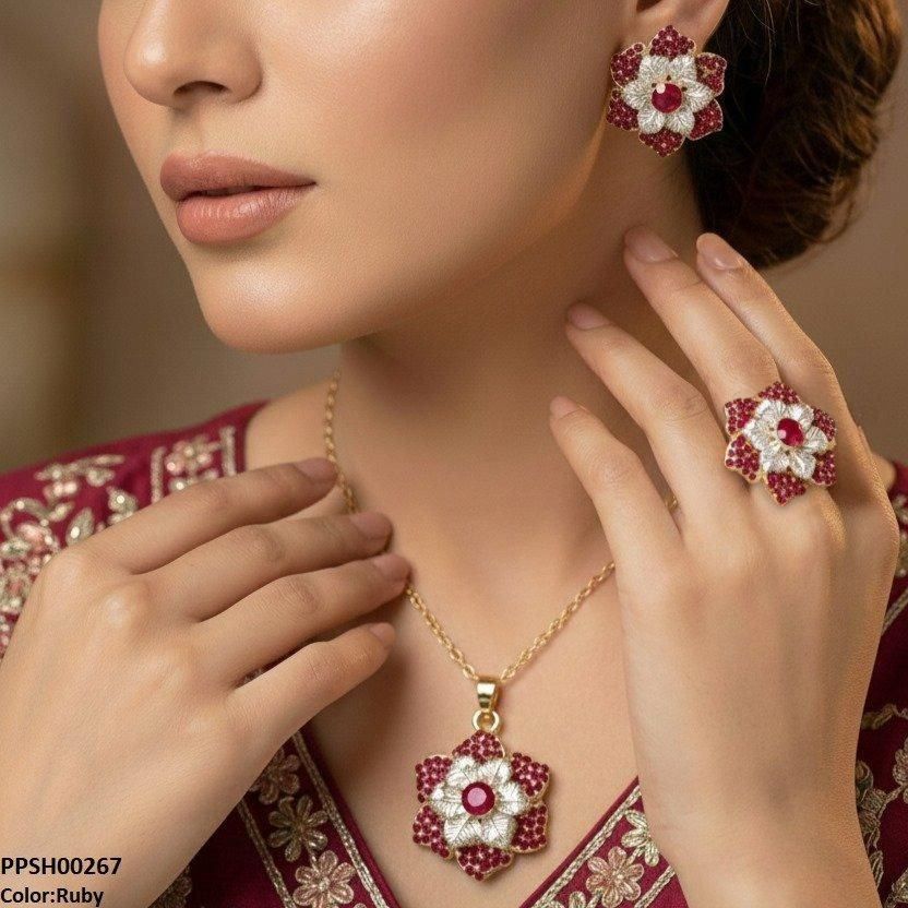 Round Flower Pendant Set