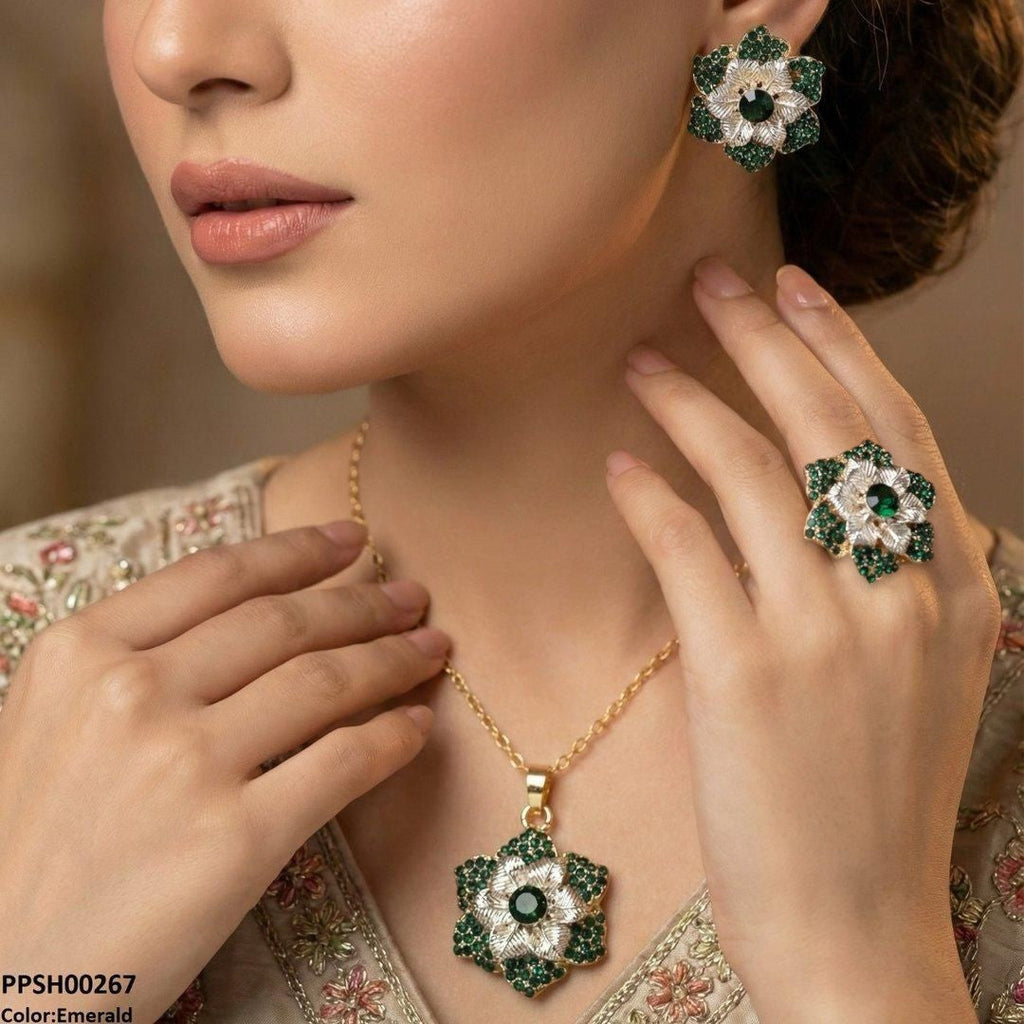 Round Flower Pendant Set