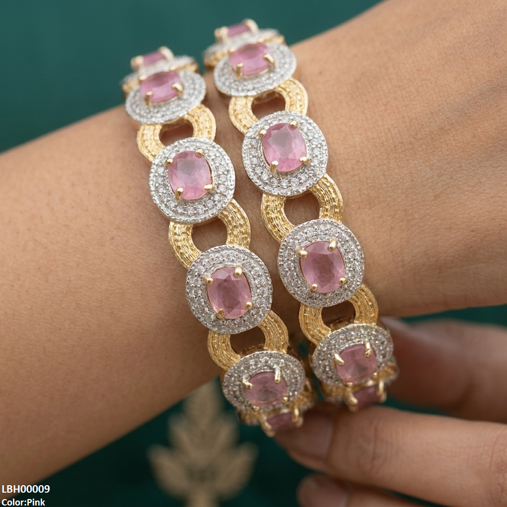 Round Stone Linked Bangle Set
