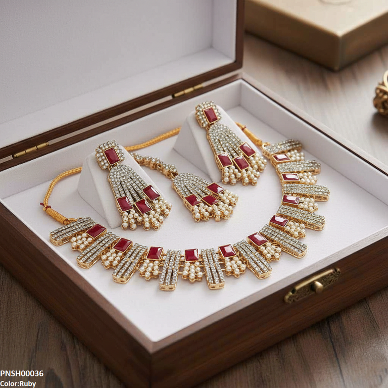 Rectangle Pearl Necklace Set