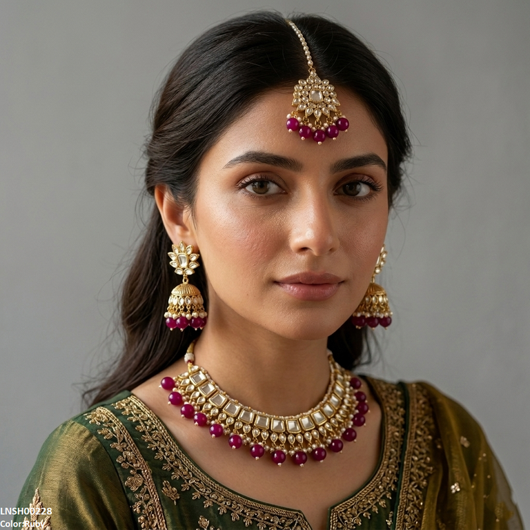 Square/Tear Pearl Drop Rajwari Necklace Set