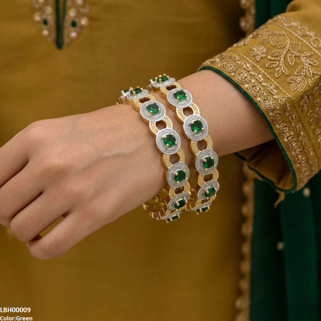 Round Stone Linked Bangle Set