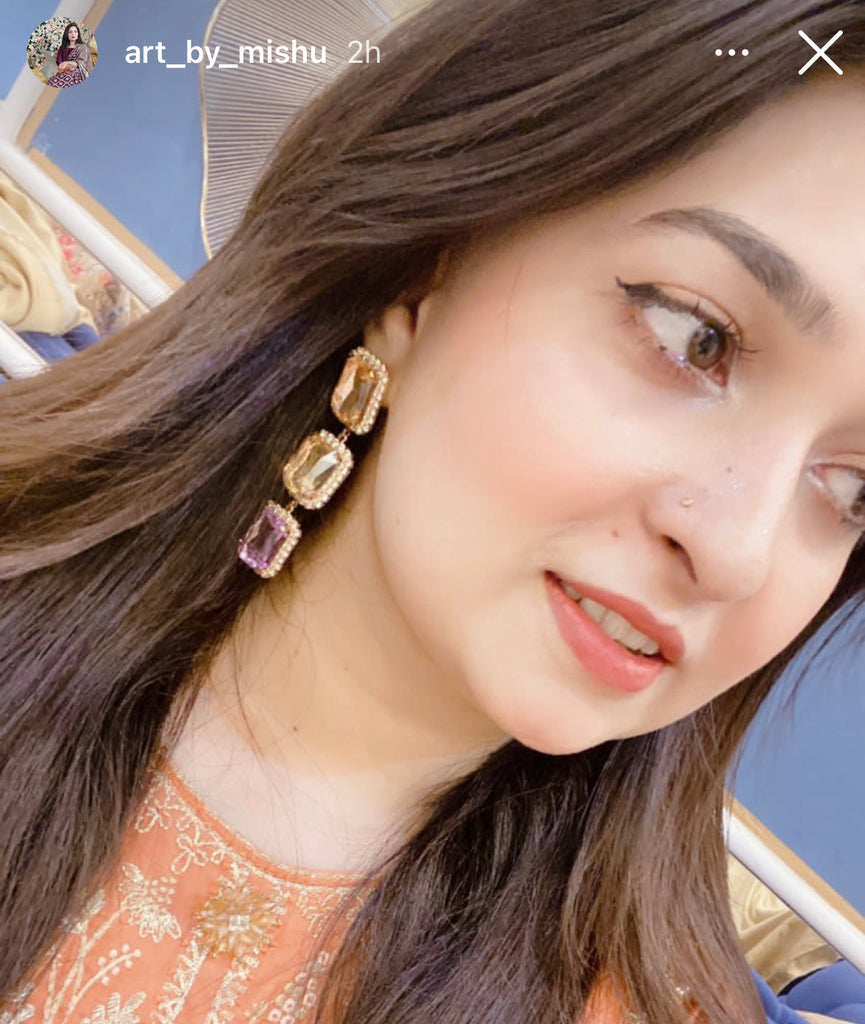 Cubic Rectangle Teardrop Earrings Pair