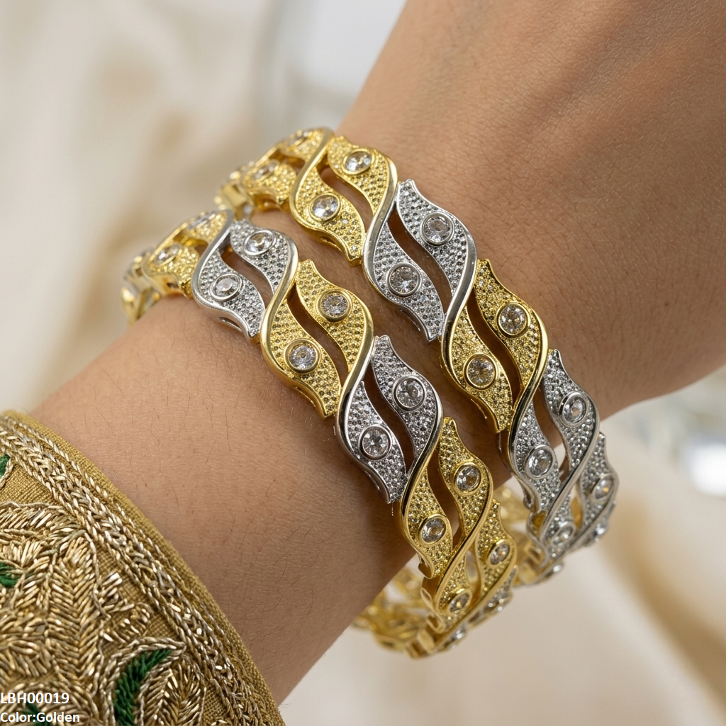 Round Stone Leaf Bangle Set