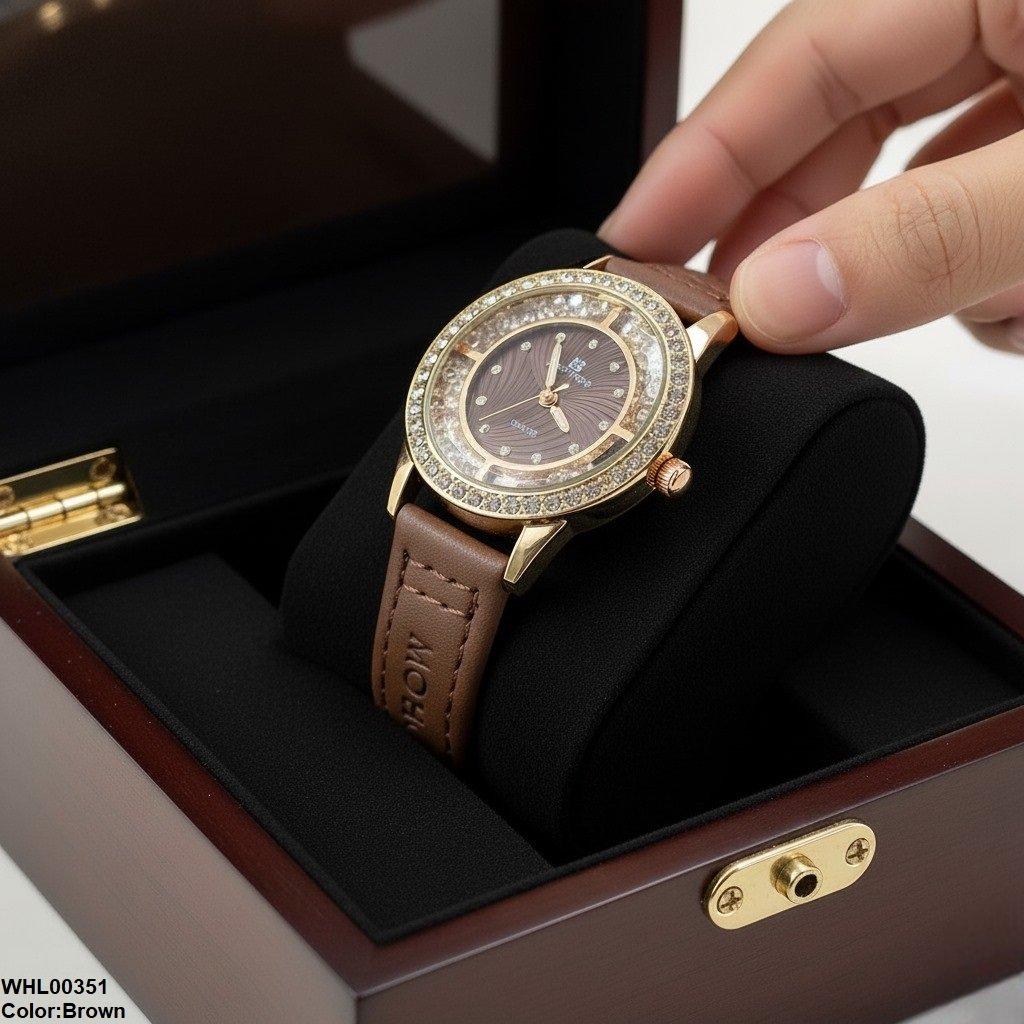 Round Rhinestone Dial Women's Watch
